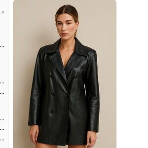 Vintage leather soft black l blazer coat oversized jacket 90s y2k Bieber double